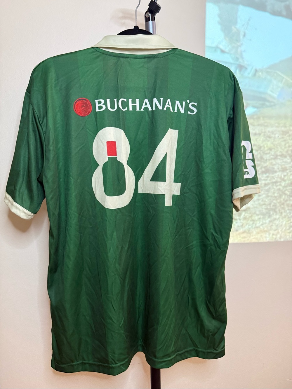 Green soccer Polo Shirt with Cream Trim - Picture 4 of 5